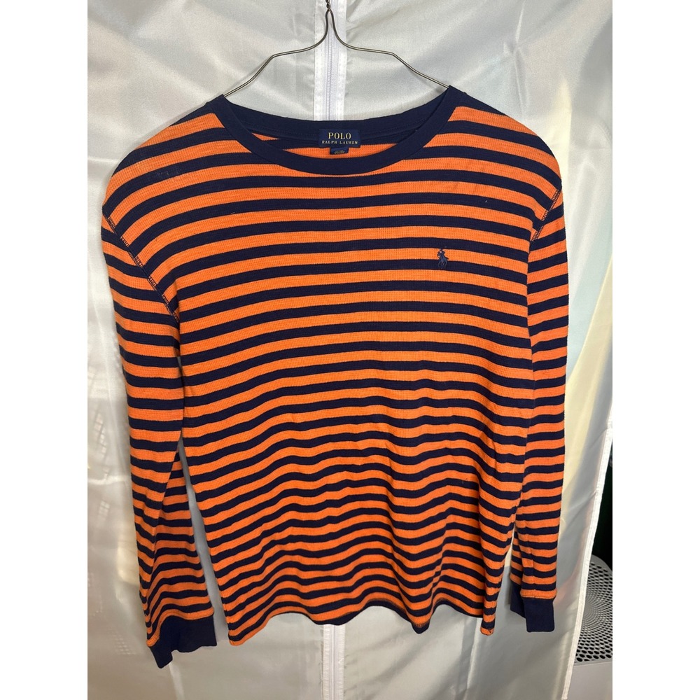 Polo Ralph Lauren Kids XL 18-20 Striped Thermal Shirt Orange Navy Blue Cotton